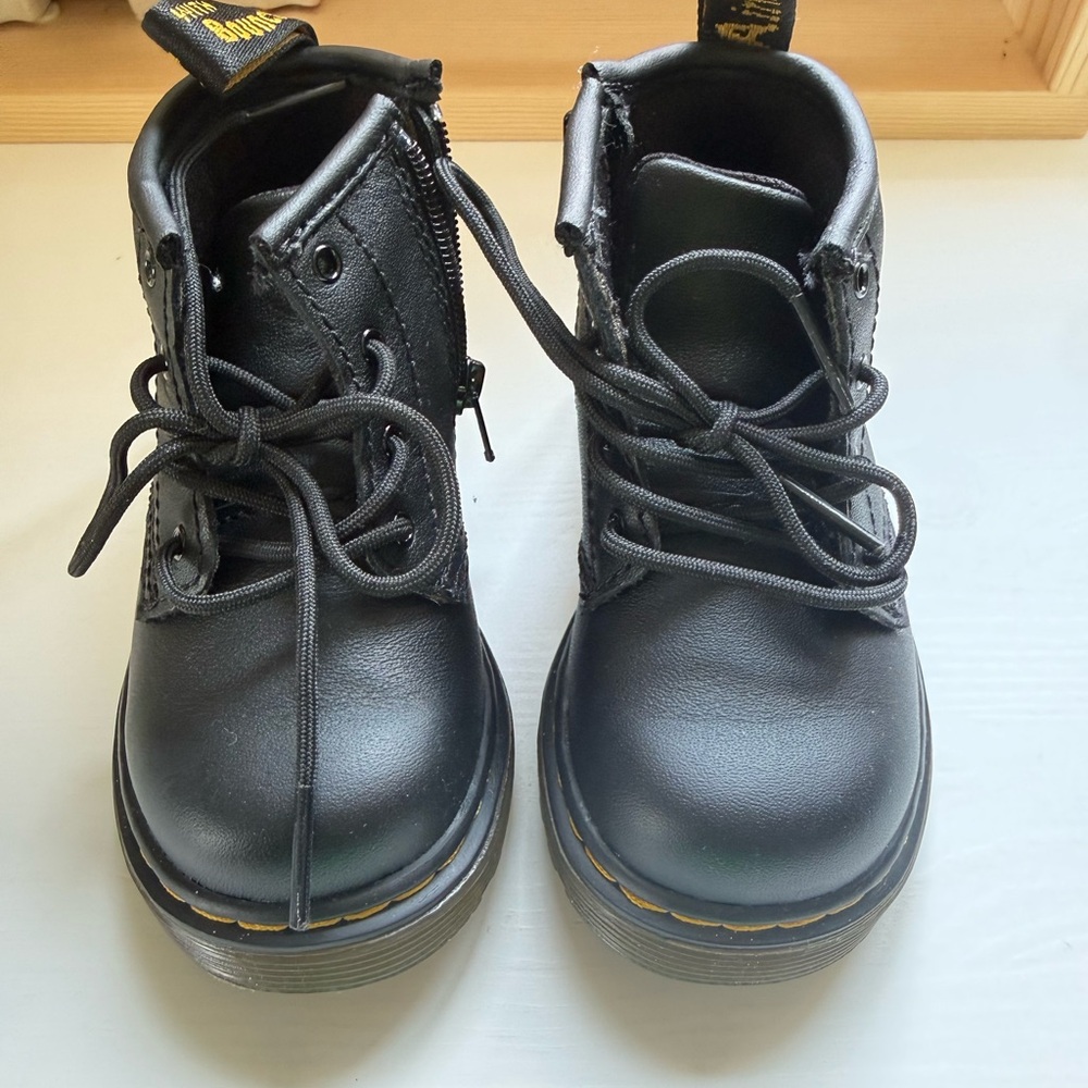 Dr. Martens Kids Black Lace-Up Combat Boots with Side Zip